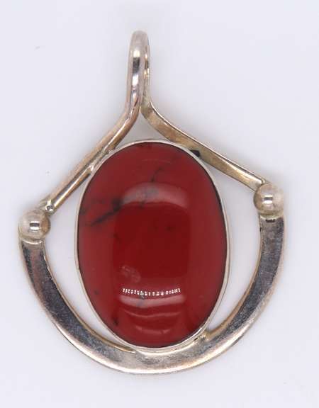 Vintage Sterling Silver Mexico Signed Carnelian Pendant