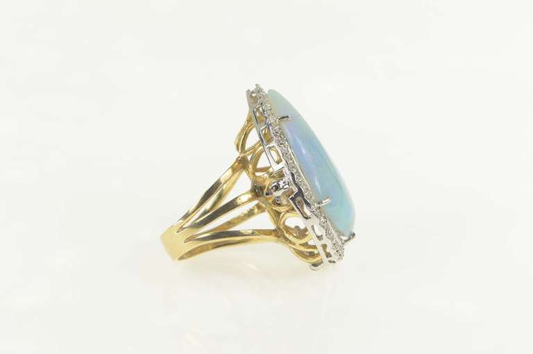 14K Yellow Gold 23.54 Ctw Pear Opal Diamond Halo Cocktail Ring