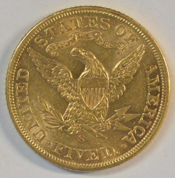 Flashy Better date 1905-S US $5 Liberty Gold Piece. BU