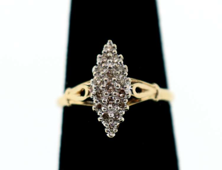 Narrow 10k Gold Diamond Cluster Ring