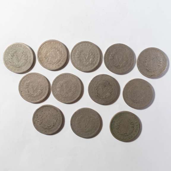 3 Each 1890-1893 Full Rim V Nickels.