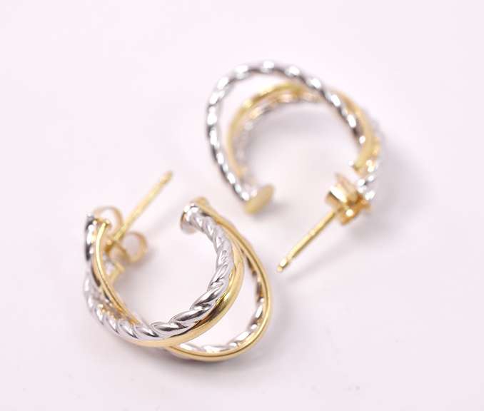 Tasteful "J" hoop earrings in 14k Two-Tone Gold