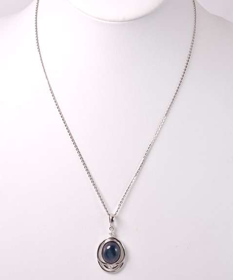 Amazing Massive 15.4CTS Cabochon-Cut Star Sapphire & 0.12CTW Diamond Pendant Neckace in Sterling Silver