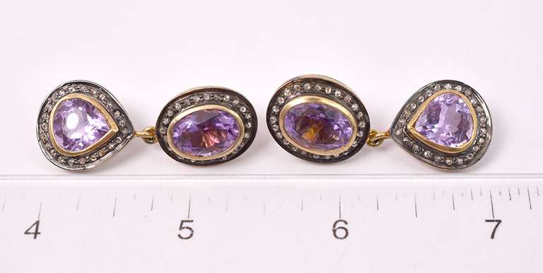 Darling Dangling 34.66CTW Amethyst & 0.51CTW Diamond Earrings in Gold Plated Sterling Silver
