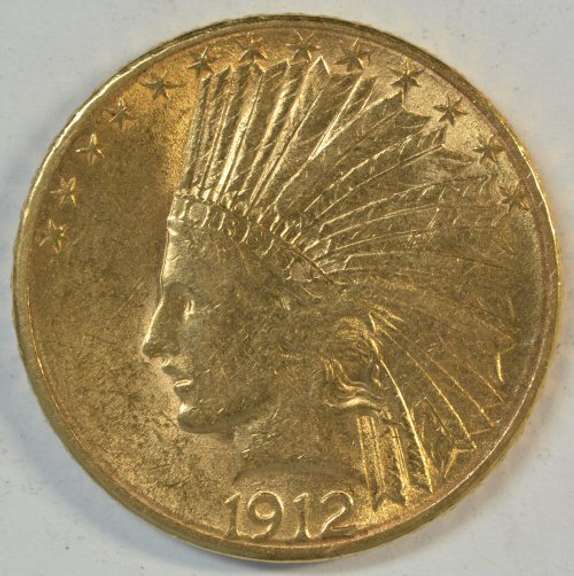 Rare key date 1912-S $10 Indian Gold Piece in near Mint