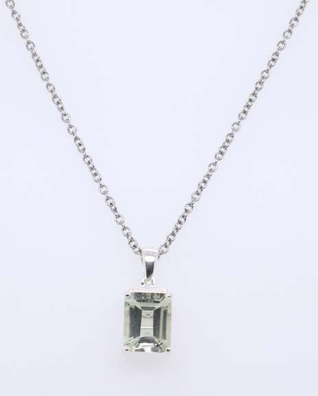 Sterling Silver Emerald Cut Gemstone Pendant on Chain
