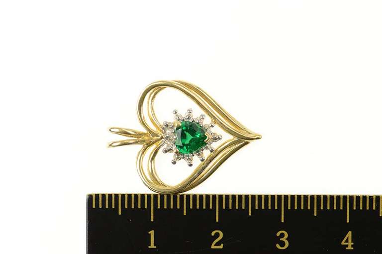 10K Yellow Gold Heart Syn. Emerald Diamond Accent Love Pendant