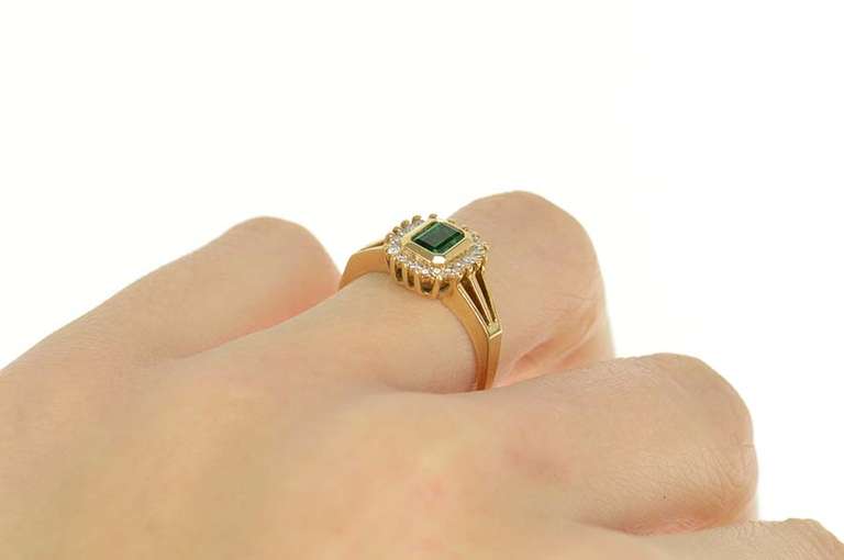 14K Yellow Gold Diamond Halo Syn. Emerald Engagement Ring