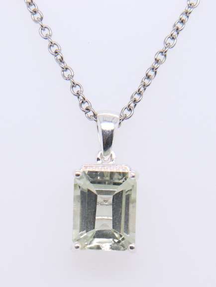 Sterling Silver Emerald Cut Gemstone Pendant on Chain