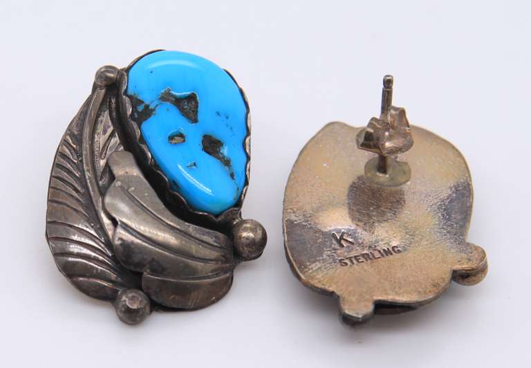 Vintage Sterling Silver Signed Turquise Earrings