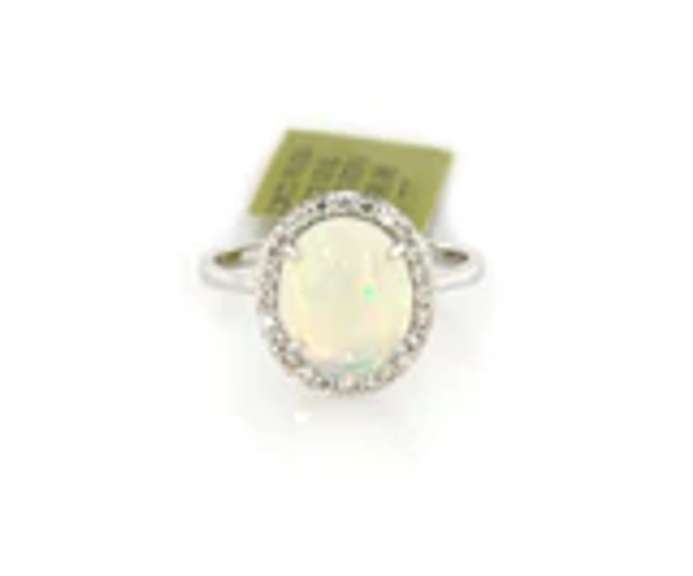 Attractive New oval Opal Cabochon and Diamond Ring