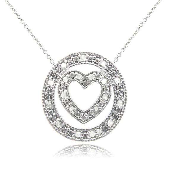 Sterling Silver 1/5ct Diamonds 3 in 1 Heart & Circle Necklace