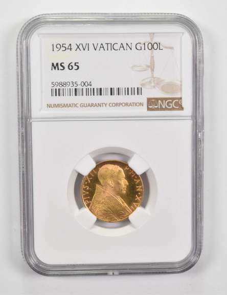 MS65 1954 XVI Vatican Gold 100 Lire - Graded NGC