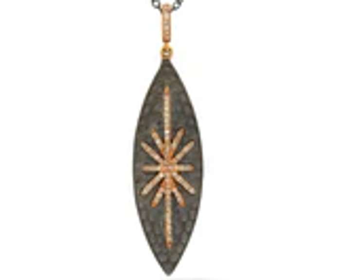 Yellow Gold and Sterling Silver Elongated Diamond Straburst Pendant