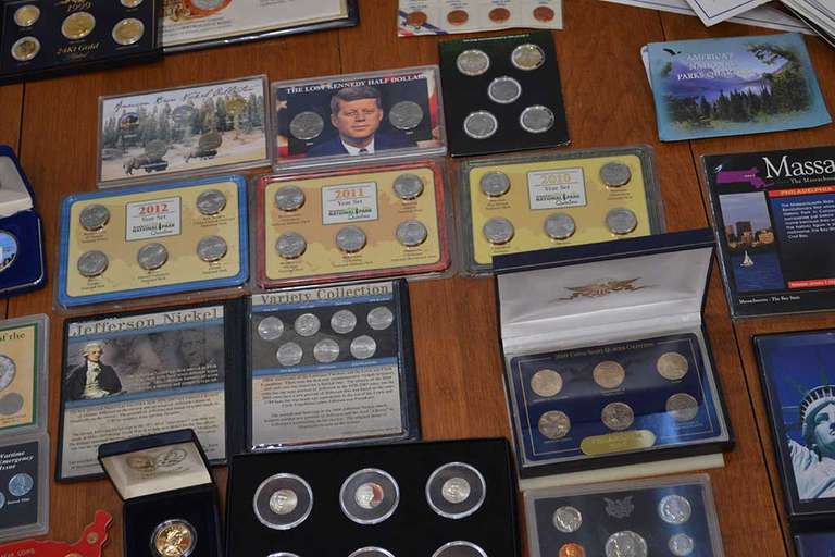 Lot Of Collectible Coins And Displays.