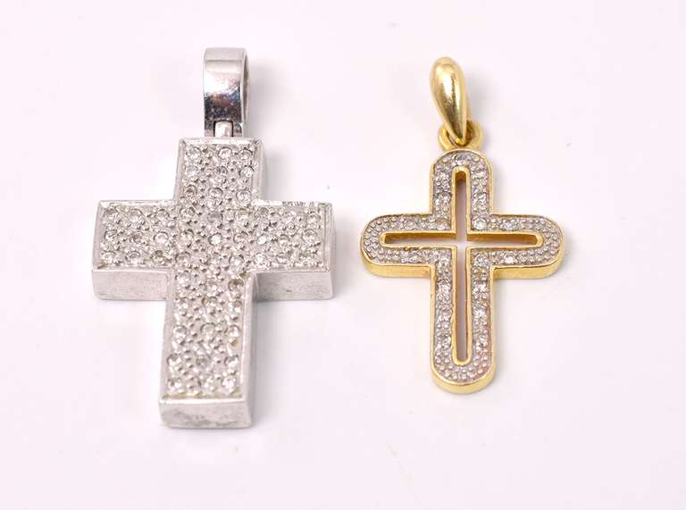 Two 18KT Diamond Cross Pendants