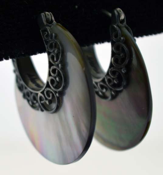Sterling Silver Half Moon Mother Of Pearl Hoop Earrings