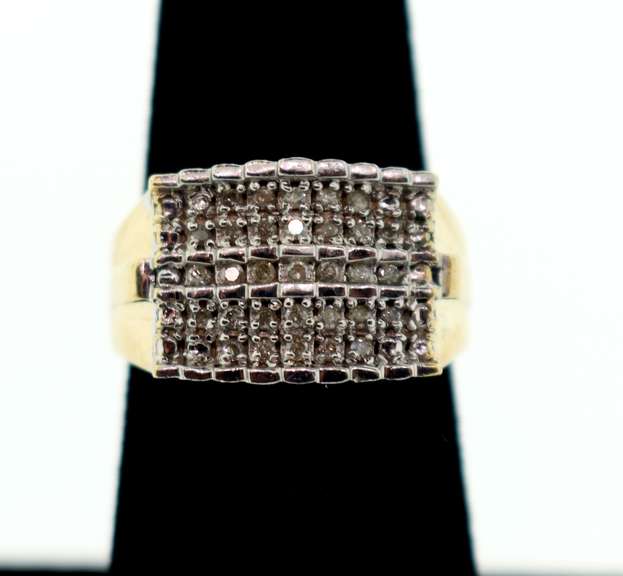 Thick 10k Gold Diamond Cluster Ring