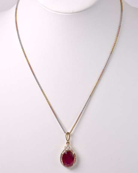 Brilliant 12.11CTS Ruby & 0.06CTS Diamond Pendant Necklace in Gold Plated Sterling Silver