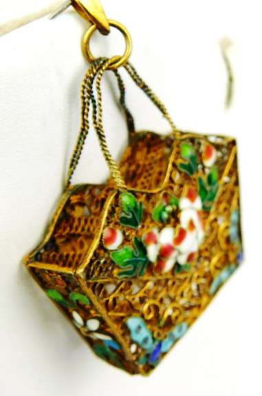 Antique Chinese Filigree Enameled Basket Pendant