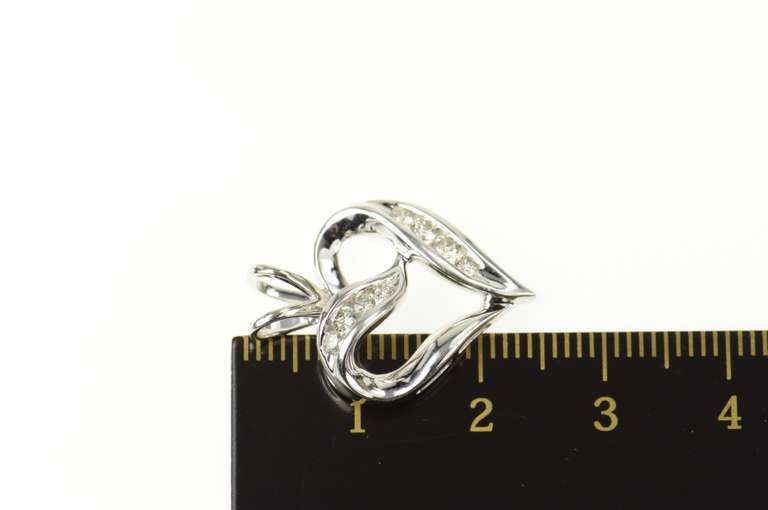 10K White Gold Classic Diamond Inset Curvy Heart Love Symbol Pendant