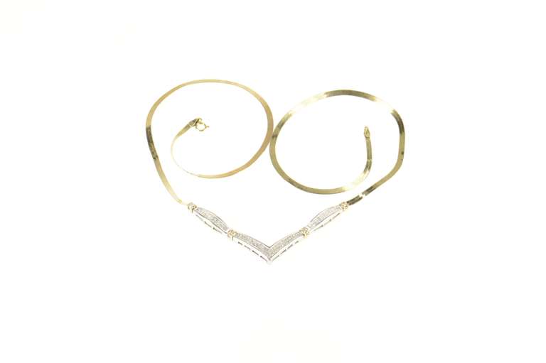 14K Yellow Gold 2.17 Ctw Princess Pave Chevron Cluster Chain Necklace