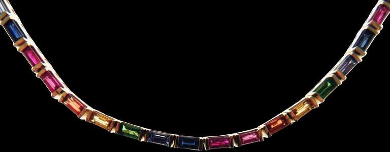 Colorful 18kt Yellow Gold Necklace Complete With Multiple Gemstones