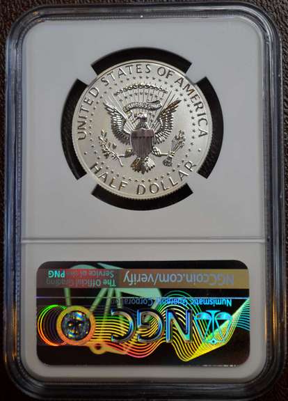 2014-W Kennedy Half Dollar Silver High Relief Reverse Proof 50th Anniversary NGC PF70 JFK Holder.