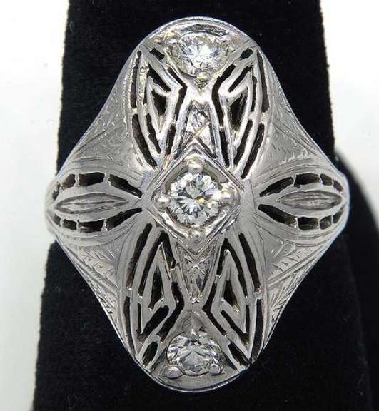 Art Deco Filigree Diamond Cocktail Ring