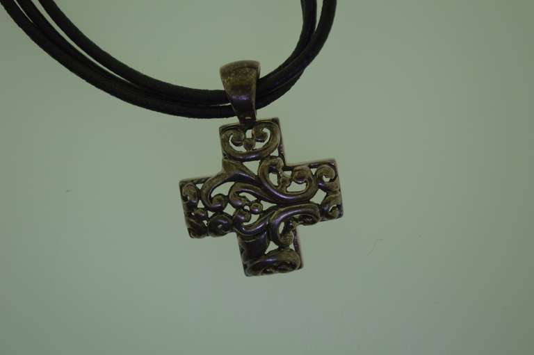 Sterling silver Cross Pendant Black Leather cords Chocker