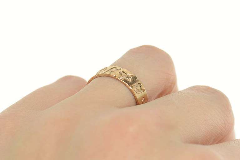 14K Yellow Gold Victorian Scroll Dot Pattern Wedding Band Ring
