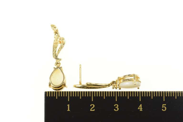 14K Yellow Gold Pear Natural Opal Diamond Accent Dangle Earrings
