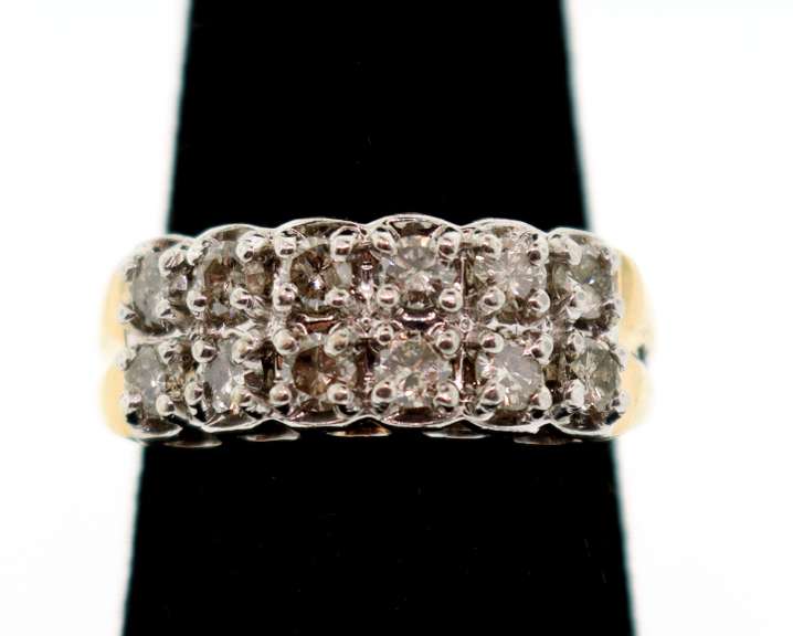 Elegant Double Row 10k Gold Diamond Ring