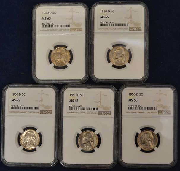 Lot Of 5 1950-D 5C NGC MS65