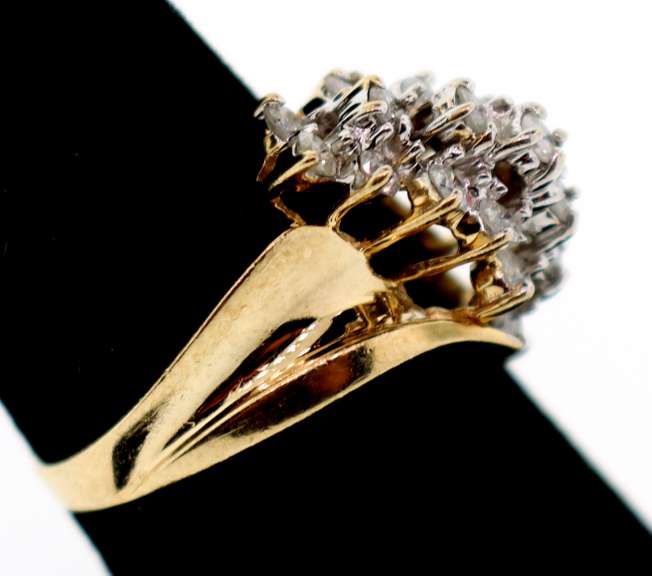 Triple Row Diamond Cluster Ring with 10k Gold