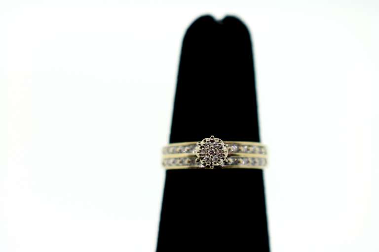 Beautiful Diamond Cluster 10k Gold Ring with Channel Set Diamonds