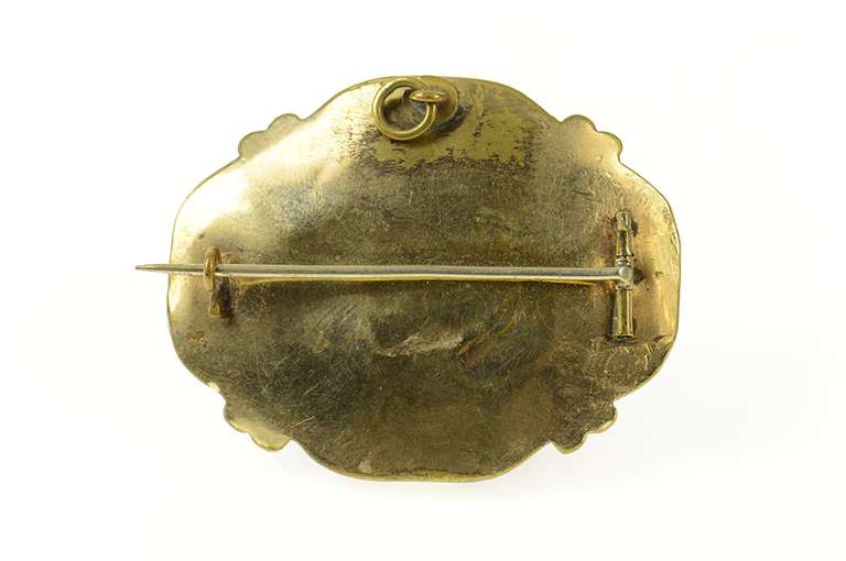 Gold Filled Victorian Mourning Jewelry Hair Ornate Enamel Pendant/Pin