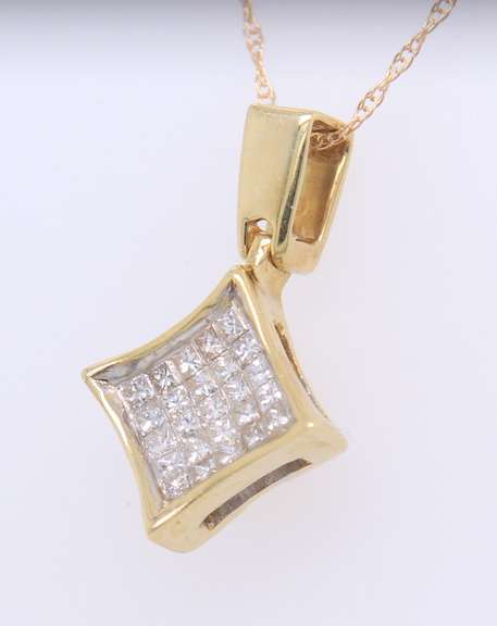 14kt Yellow Gold Invisible Set Diamond Pendant on chain