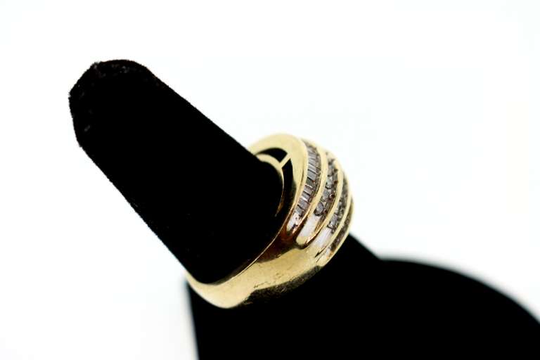 Quadruple Layered 10k Gold Channel Set Diamond Ring with Baguette and Round Diamonds