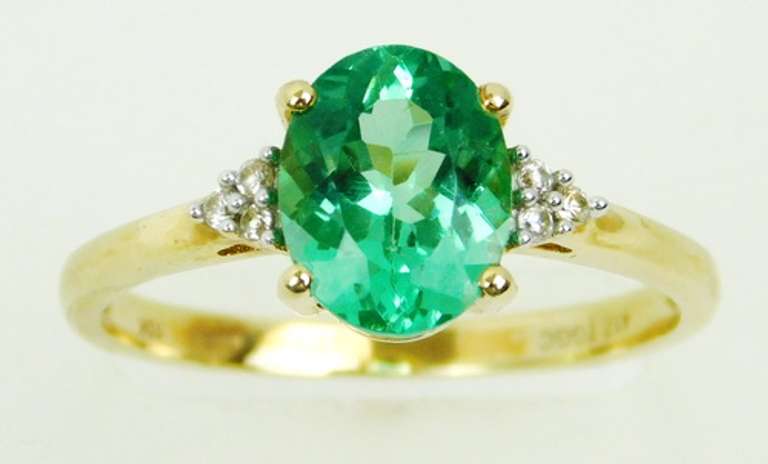 Radiant Green Tourmaline & Diamonds 10K Ring, 8.25