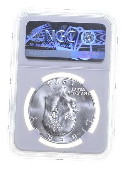 MS67 Mint Error 1974-S Eisenhower Silver Dollar - Rev Struk Thru - NGC