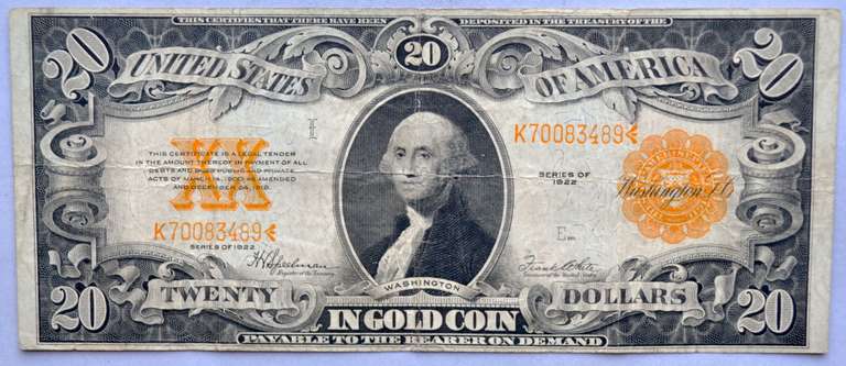 $20 Gold Certificate Series of 1922