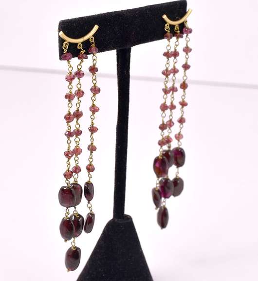 Vintage Garnet Dangle Earrings, 18KT