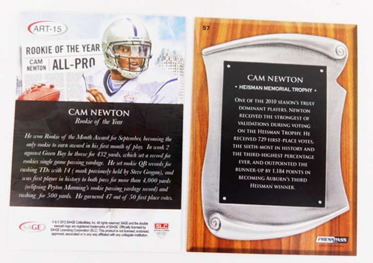 2 Cam Newton Football Cards, Rookie & Heisman