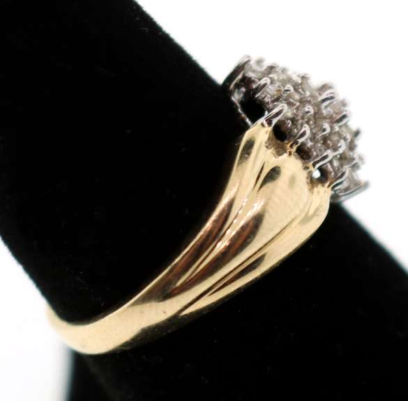Classy Cushioned 10k Gold Cluster Diamond Ring