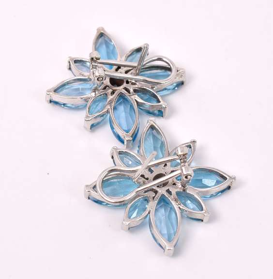 Beautiful Topaz and Diamond Flower Style Earrings in 18K White Gold