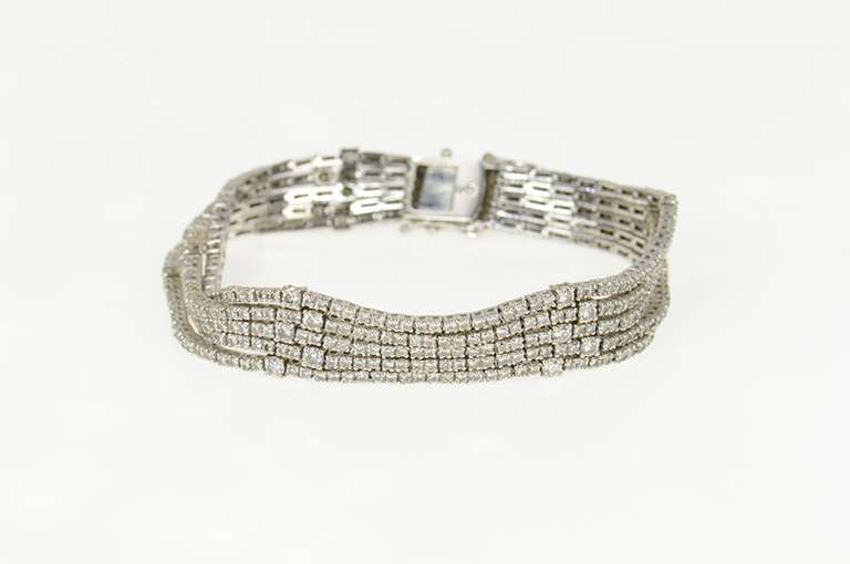 18K White Gold 9.10 Ctw Layered Diamond Five Tiered Tennis Bracelet