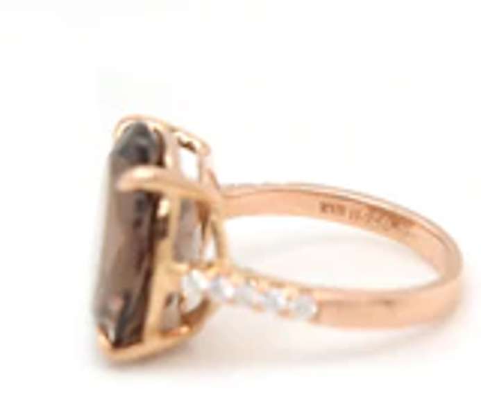 Handsome Rose Gold Round Smokey Quartz and Diamond Ring