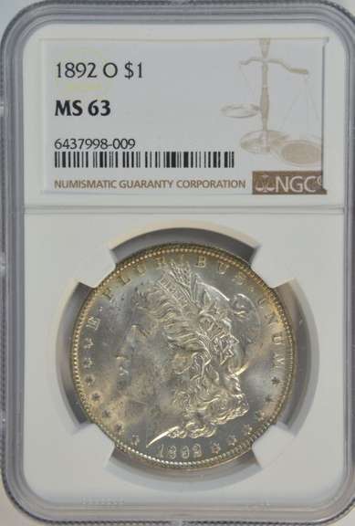 Scarce Choice BU 1892-O Morgan Silver Dollar. NGC MS63