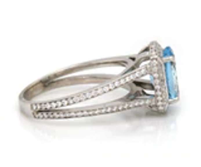 Incredible 18kt Aquamarine and Diamond Cushion Halo Split Shank Ring